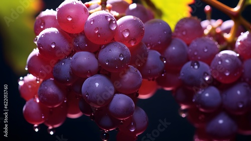 Bunch of red grapes with water drops