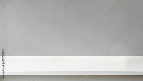 Stampa su tela Empty white shelf on grey wall background