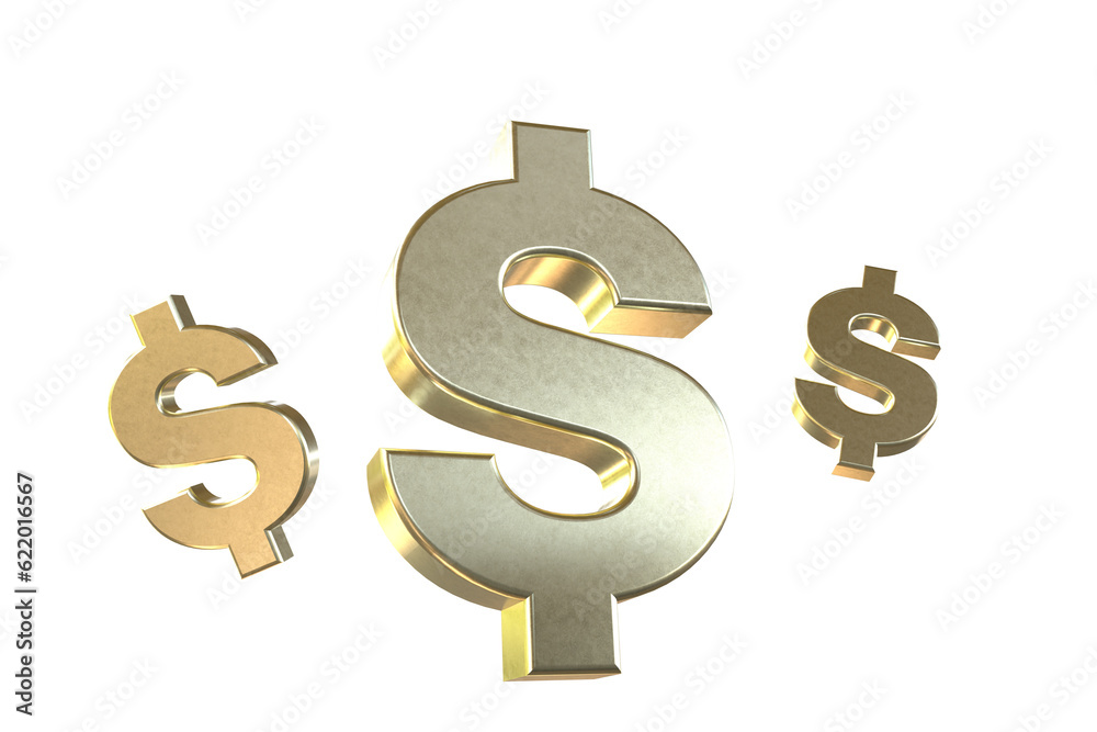 3D illustration. Three golden money symbols on a isolated background 3D illustration. Three golden money symbols on a isolated background