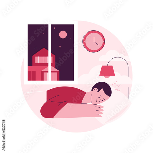 Sleep behavior disorder abstract concept vector illustration. Sleep disorder diagnostics, sleeping behavior, REM problem, disturbance treatment, rapid eye movement, symptom abstract metaphor.