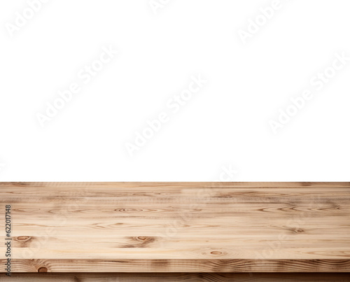 Empty natural wooden table top isolated on white background. For product display. High quality photo