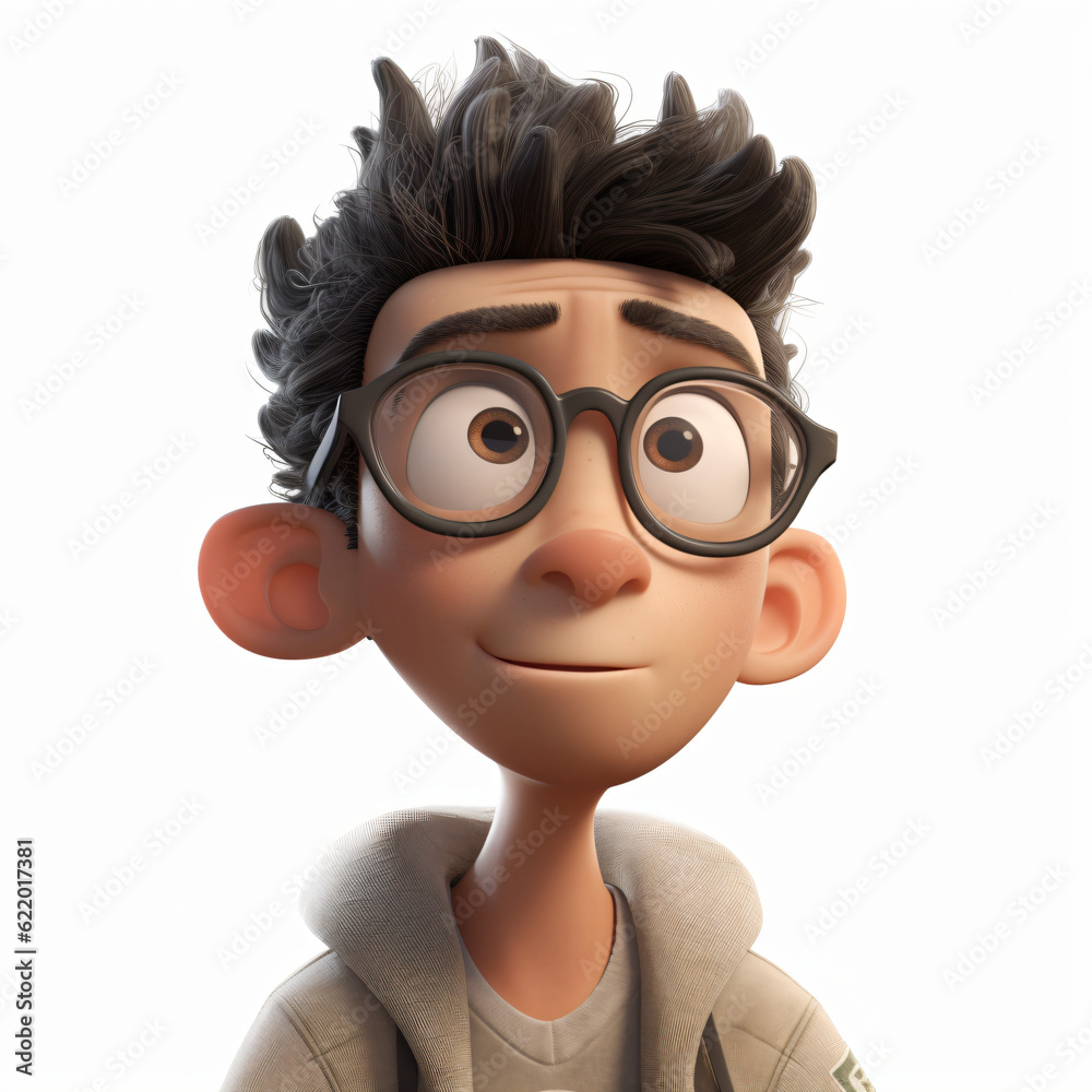 A cartoon character with glasses and a hoodie isolated on a white background Generative Ai A cartoon character with glasses and a hoodie isolated on a white background Generative Ai