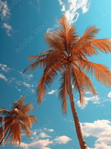 Blue sky and Palm Beach In Tropical Paradise, ultimate summer poster, created with generative ai © annne