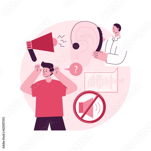 Deafness and hearing loss abstract concept vector illustration. Deafness symptoms, sudden hearing loss cause, congenital ear problem, otolaryngologist visit, assistance product abstract metaphor.
