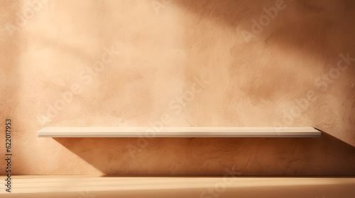 empty wooden shelf on the wall