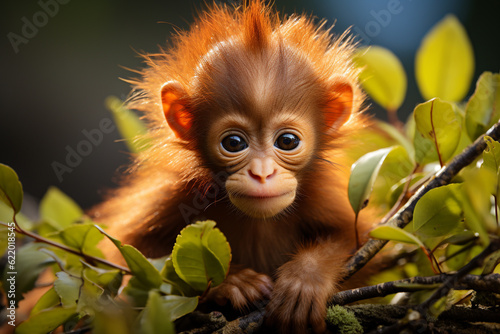 Autumn Background with baby monkey