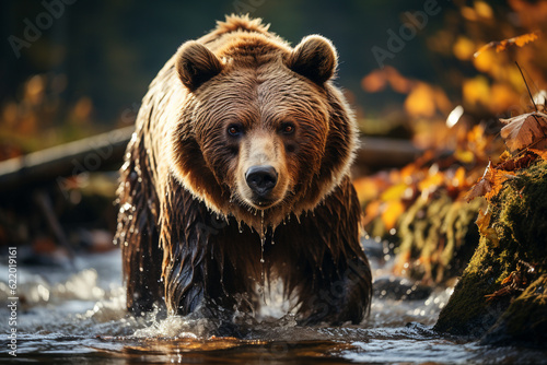brown bear in the forest autumn background
