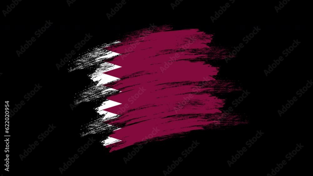 4K Paint Brush Qatar Flag with Alpha Channel. Waving Brushed Qatari