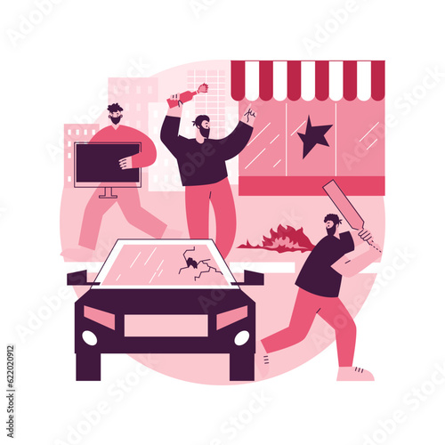 Looting abstract concept vector illustration. Public protest, demonstration, mass unrest, street action, stolen goods, meeting and vandalism, riot police, violence and crime abstract metaphor.
