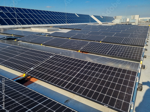 Solar panels installed on the office building
