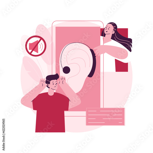Assistive hearing device abstract concept vector illustration. Hearing assistance equipment, ear device, audiology doctor, assistive technology for deaf people, impaired person abstract metaphor.
