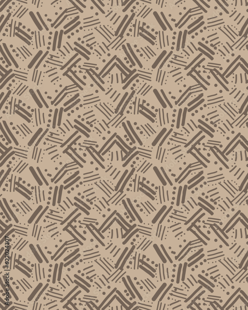 Browns Rhythmic Lines Dots Texture Print Coordinate, Vector Seamless Repeating Pattern