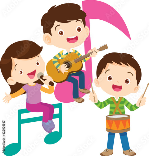 Children sing and Playing Musical instruments music kids