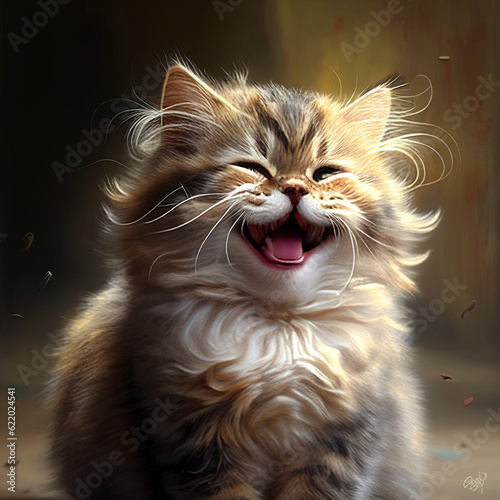 Cute smiling kitten. AI Generated