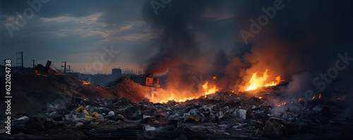 Waste being burned, wide banner