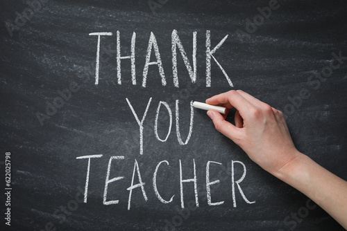 Black school board with chalk inscription "Thank you teacher!"