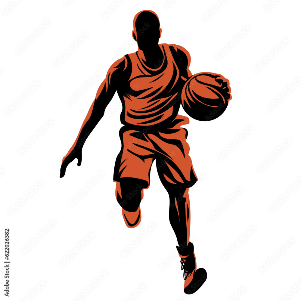 Basketball player running with a basketball flat style vector illustration, basketball player jumping with the ball vector image