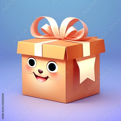 pink gift happy face smille box with ribbon