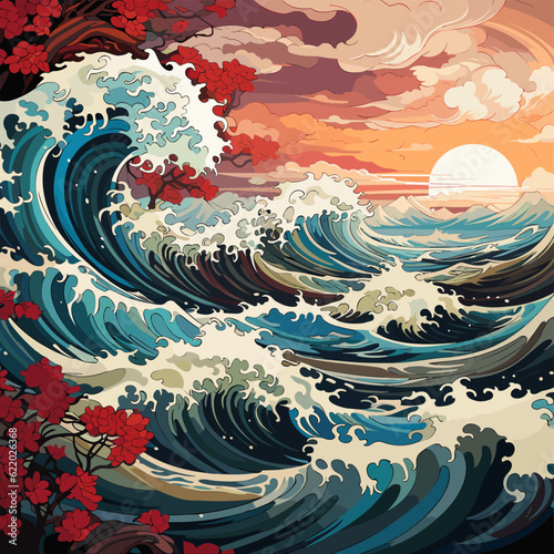 kanagawa japan waves pattern photo