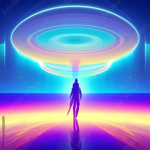 futuristic world where the lines between reality and virtuality blur. Create a captivating narrative set against a colorful abstract background that resembles a mesmerizing kaleidoscope.