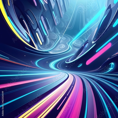 futuristic world where the lines between reality and virtuality blur. Create a captivating narrative set against a colorful abstract background that resembles a mesmerizing kaleidoscope.