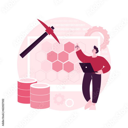 Data mining abstract concept vector illustration. Data examination, information mining, info warehouse sourcing, collecting technique, finding patterns, AI, machine learning abstract metaphor.