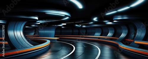 3d render of futuristic tunnel corridor with glowing lights. Futuristic architecture background