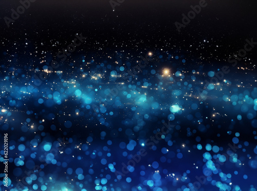 The blue light stars streak over a dark background, in the style of bokeh panorama, confetti - like dots, monochromatic depth, glitter and diamond dust, organic and flowing forms, i can't believe how 