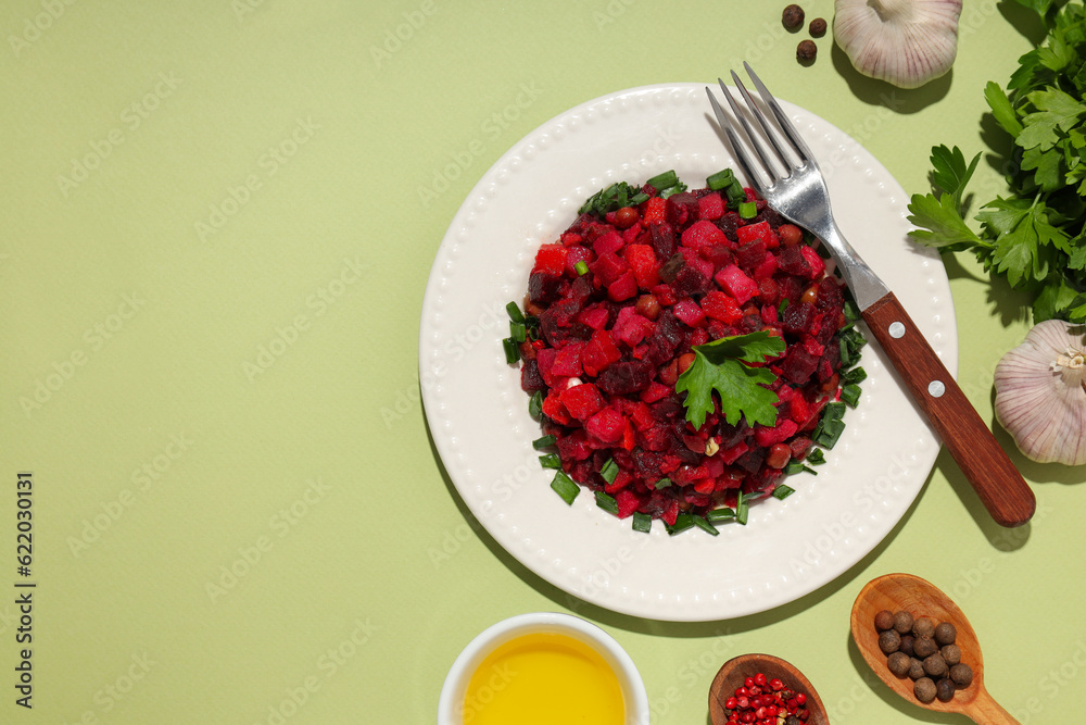 Concept of tasty food, cold dish - Vinaigrette salad Concept of tasty food, cold dish - Vinaigrette salad