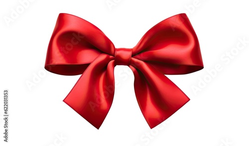 Delicate red wavy ribbon isolated on white background. New Year or Christmas holidays decoration concept. Created with Generative AI technology.