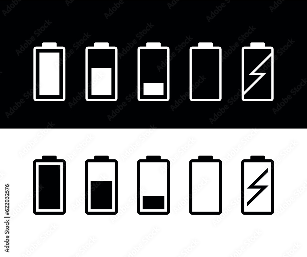 Battery charge icons collection. Phone battery level. Designation of the operating time of the device. Battery charge icons collection. Phone battery level. Designation of the operating time of the device.
