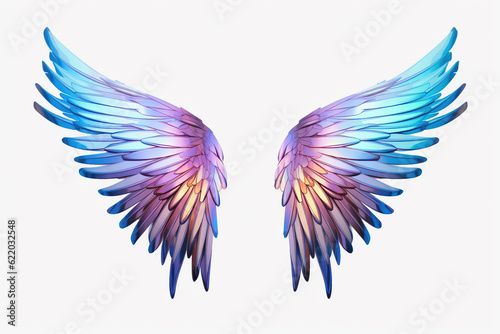 holographic angel wings on a white background Generative AI