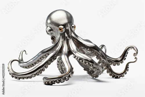 silver octopus on a white background Generative AI 