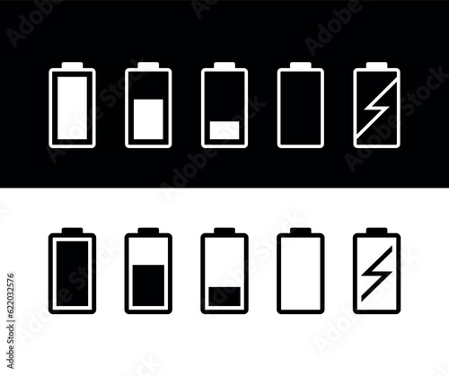 Battery charge icons collection. Phone battery level. Designation of the operating time of the device.