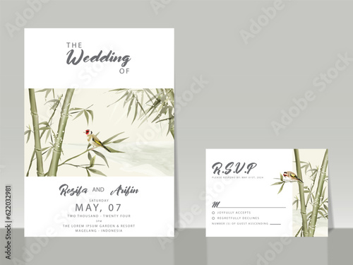 hand painted watercolor bamboo wedding invitation card template