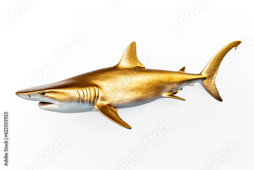 gold shark on a white background Generative AI	
 photo