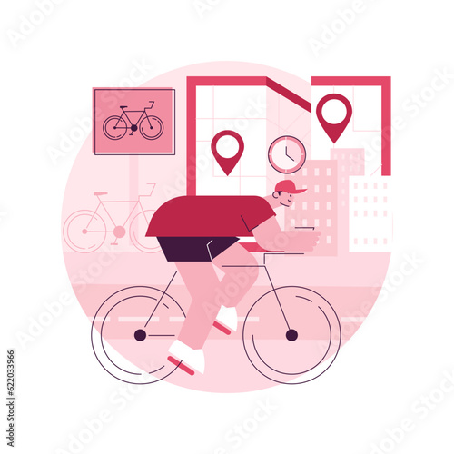 Bike sharing abstract concept vector illustration. Public bike rental, bicycle sharing application, green urban transportation, book a ride online, ecological city transport abstract metaphor.