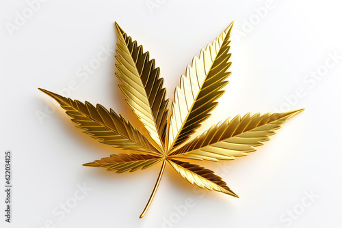 golden leaf marijuana on white background Generative AI	
