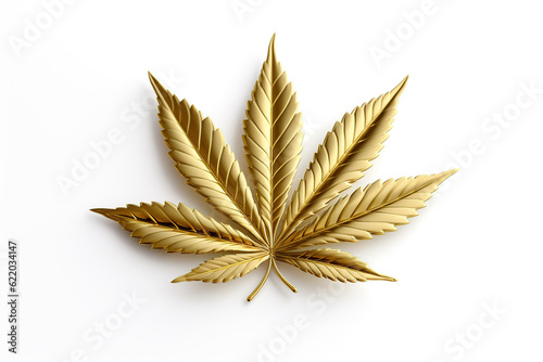 golden leaf marijuana on white background Generative AI	
