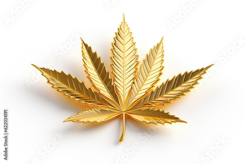 golden leaf marijuana on white background Generative AI	
