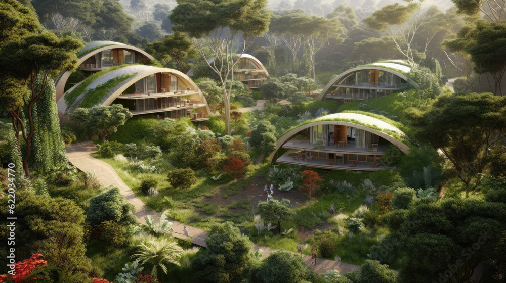 A futuristic eco-city illuminated by renewable energy-powered lights.