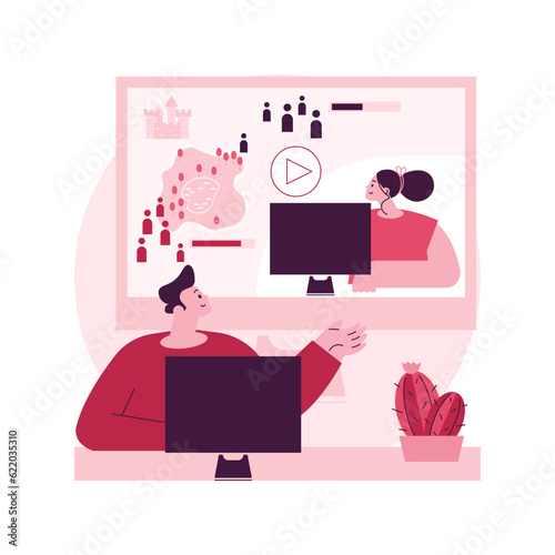 Video game walkthrough abstract concept vector illustration. Online walkthrough video, popular pc game content, gaming stream, playthrough, console playing, improving skill abstract metaphor.
