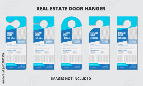 Real estate agency business door hanger template, modern and  corporate door hanging design with 5 cutting styles