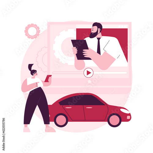 Car review video abstract concept vector illustration. Car review, test-drive video channel, online auto advertising, comparing features, model information, features overview abstract metaphor.