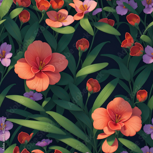 Seamless realistic nerium 3d flowers pattern design created with Generative AI technology