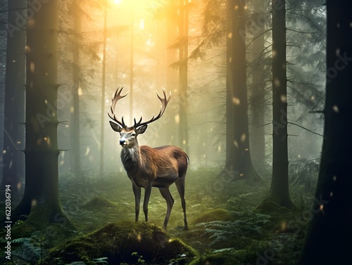 Majestätische Begegnung: Ein Hirsch im nebligen Wald beim Sonnenaufgang © Joseph Maniquet