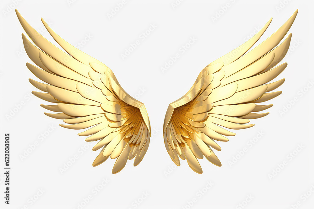 Fototapeta premium gold angel wings on a white background Generative AI