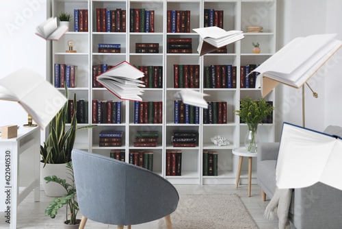 Interior of modern library ...