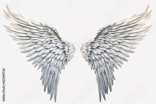Silver angel wings on a white background Generative AI	
