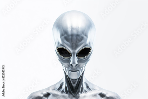 silver alien on white background Generative AI 